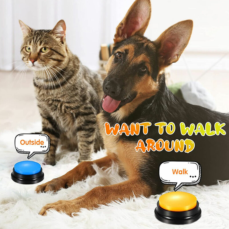 4 pçs botão de comunicação do animal de estimação do cão botão de treinamento buzzer voz gravável claro falando brinquedo interativo