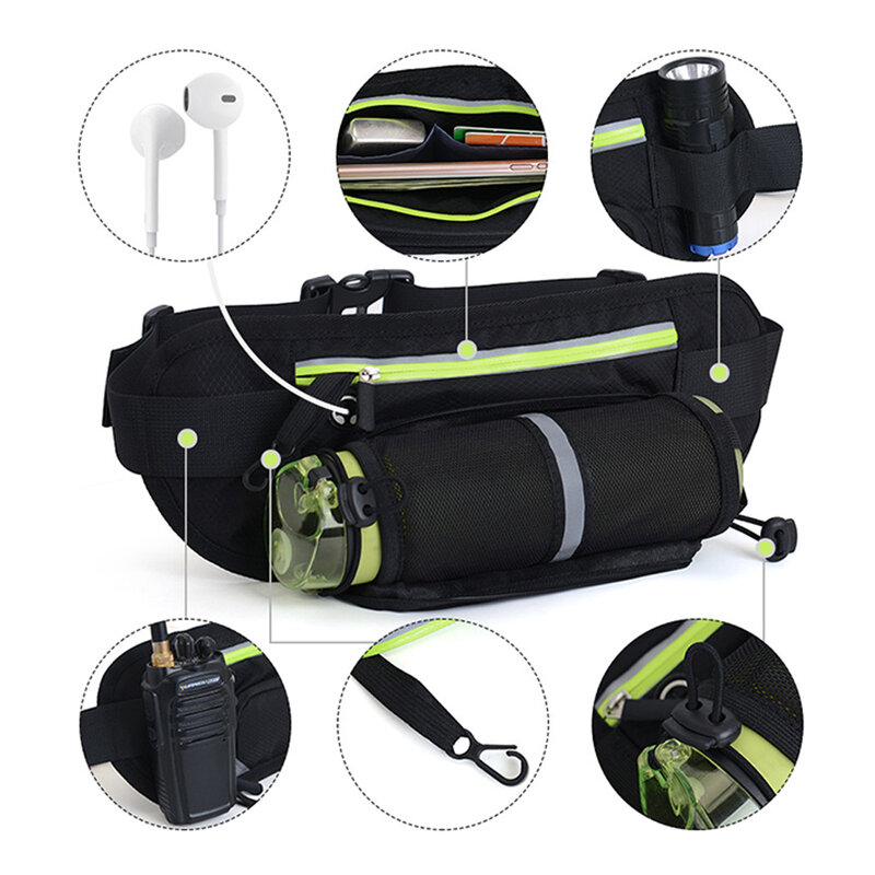 Waist Zipper Bag Hiking Traveling Belt Pouch Adjustable Fanny Pack Grey