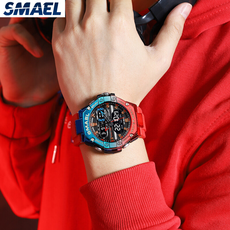Smael-Montre de sport numérique étanche pour homme, chronomètre LED, réveil, montres militaires, montre-bracelet, marque supérieure, mode 8066