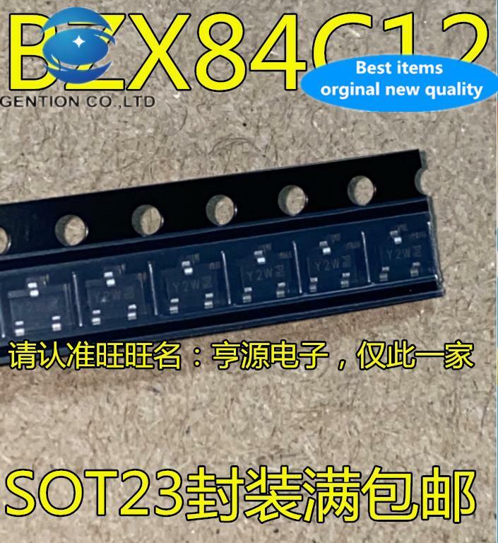 100 pces 100% original novo bzx84 bzx84c12 BZX84-C12 silkscreen y2w sot-23 smd diodo ic