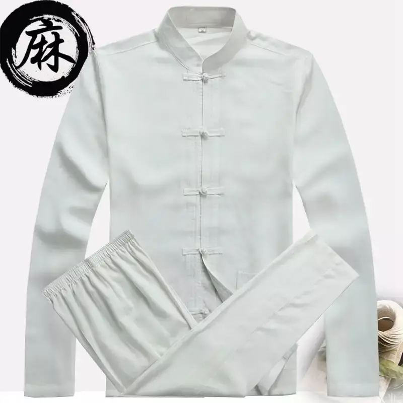 Tuta Tang da uomo abbigliamento tradizionale cinese camicia pantaloni tuta da uomo Kung Fu Tai Chi Chuan Bruce Lee Han abbigliamento due pezzi