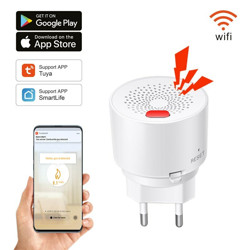 Tuya Smart Home Wifi Natural Gas Sensor Combustible Household Smart LPG Gas Leakage Alarm Detector Fire Security Protection