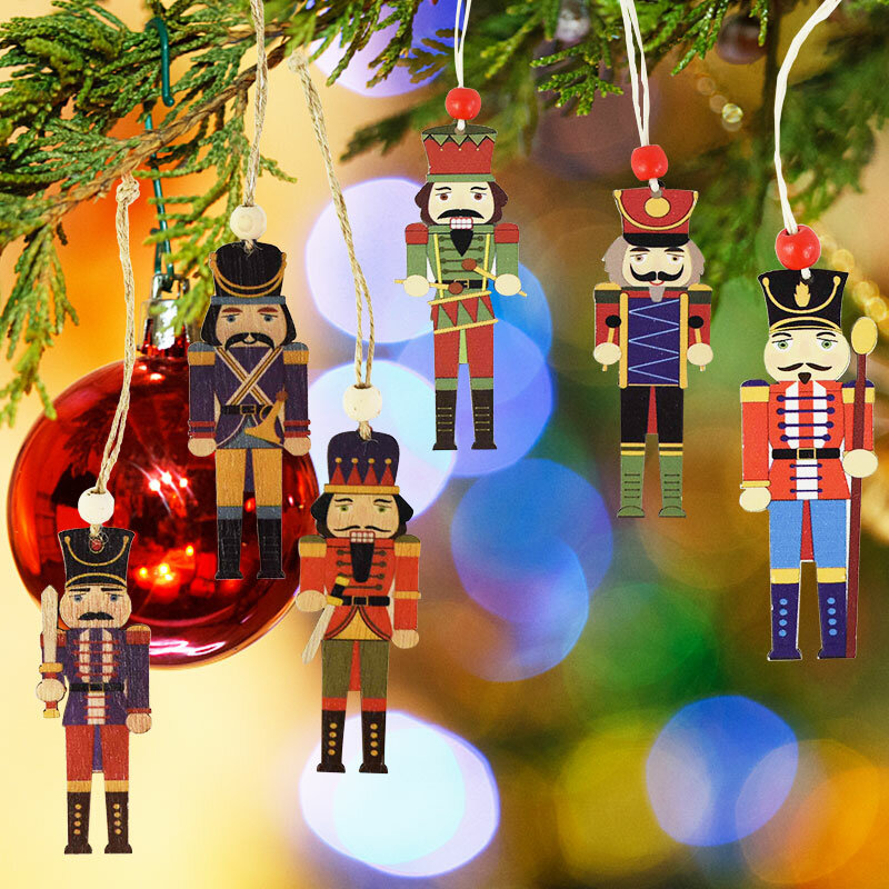 Marioneta de Cascanueces de Navidad, colgante de madera para árbol de Navidad, adornos colgantes artesanales, decoración del hogar para fiesta de Navidad, 9 piezas