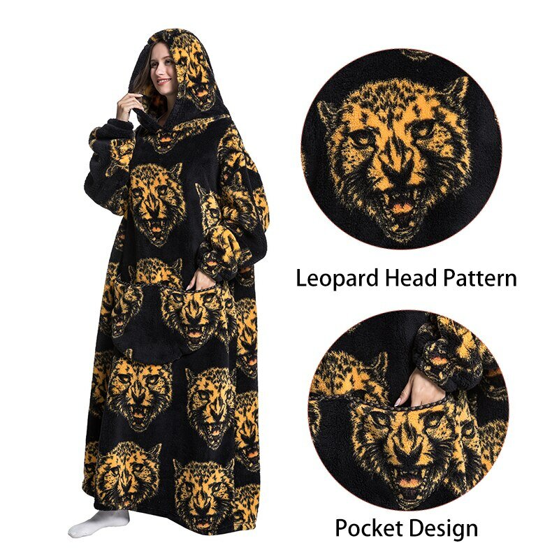 Super Longo Oversized Homewear Cobertor Hoodie Para Adultos Wearable Cobertores Roupas de Inverno Velo Avocado Mulheres Camisola