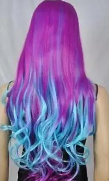 free shipping Women's Long Blue Mixed Purple Wavy Cosplay Costume Party Heat Resistant Wig