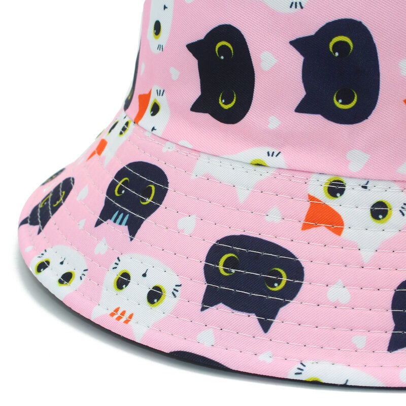 Fisherman Hat With Cute Cat Cartoon Animal Pattern Basin Hats Summer Lightweight Fisherman Hats For Women & Men