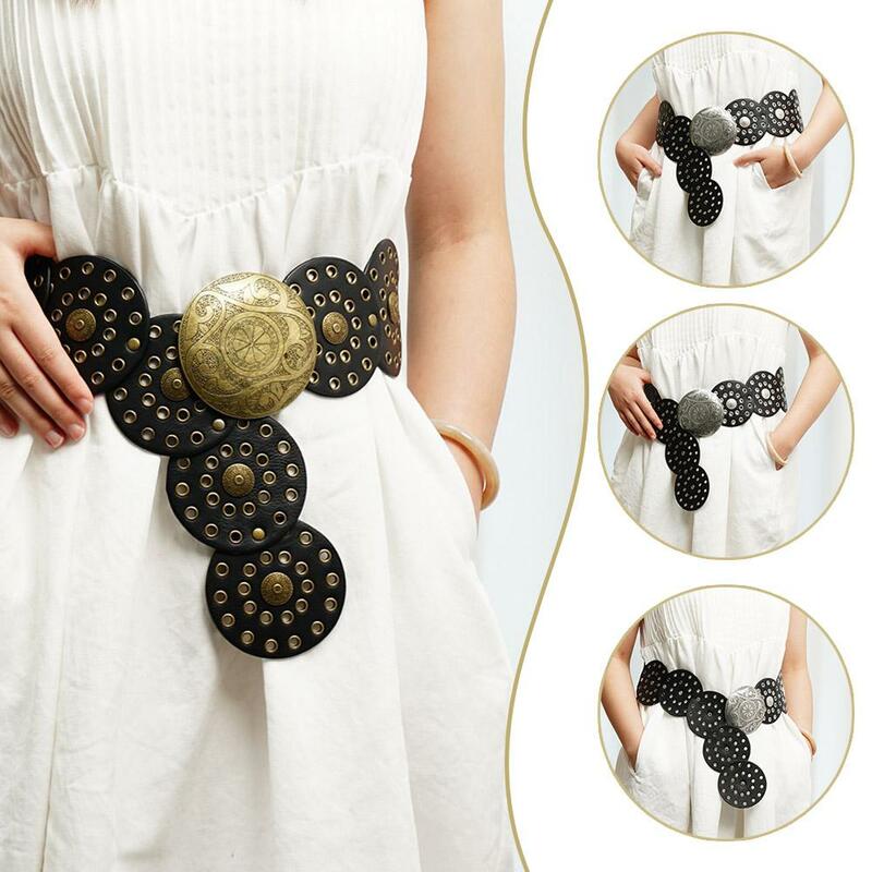 Y2K Round Hollowed-out Belt Hollow Western-style Exaggerated Belt Broadband Adjustable Jeans Retro Dress Accessories Person B4N6