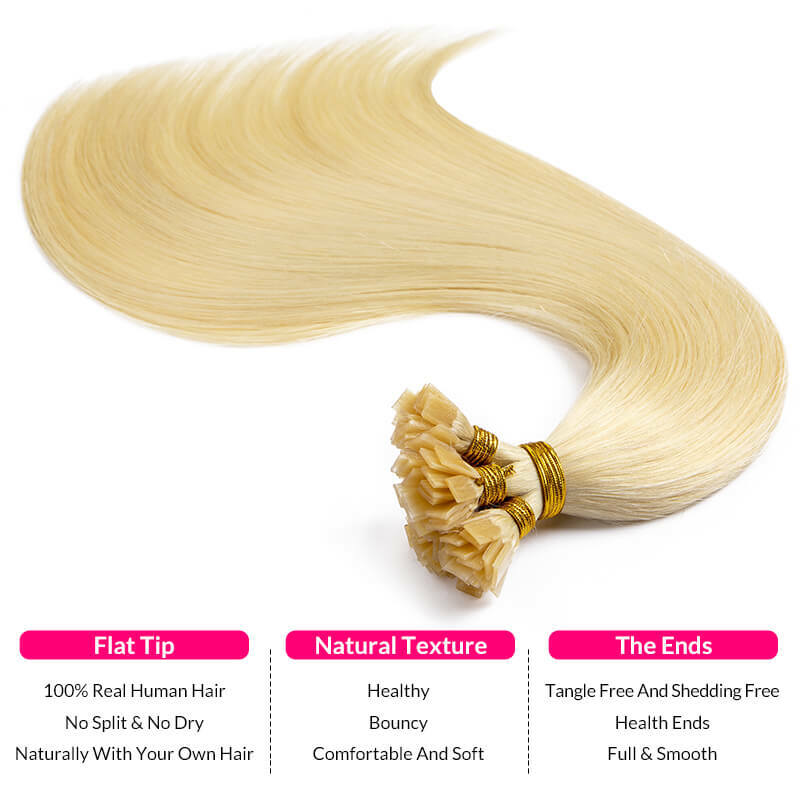 Extensiones de cabello humano de punta plana, Color rubio, Keratina Fusion, 12-24 pulgadas, extensión de cabello Natural liso, 50 unidades por juego