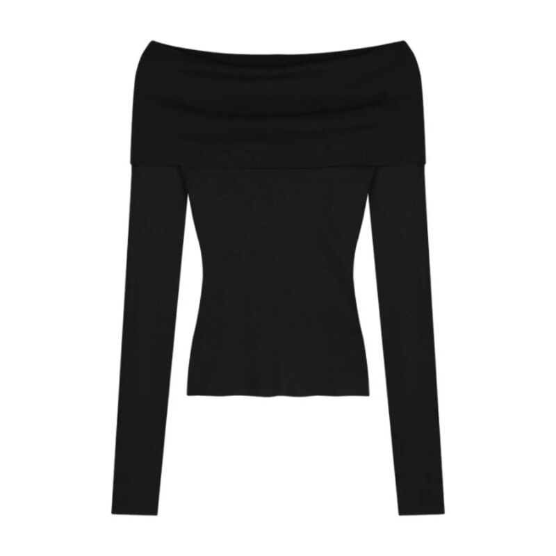 Camisetas negras de manga larga para mujer, moda coreana, ropa sólida Y2k, camiseta recortada, Top ajustado Sexy