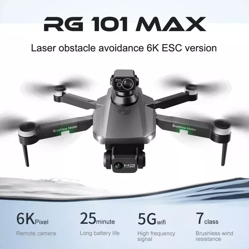 Drone professionnel RG101 MAX pour adultes, retour intelligent GPS, caméra 6K HD pour touristes, moteur sans balais, évitement d'obstacles FPV, quadricoptère RC