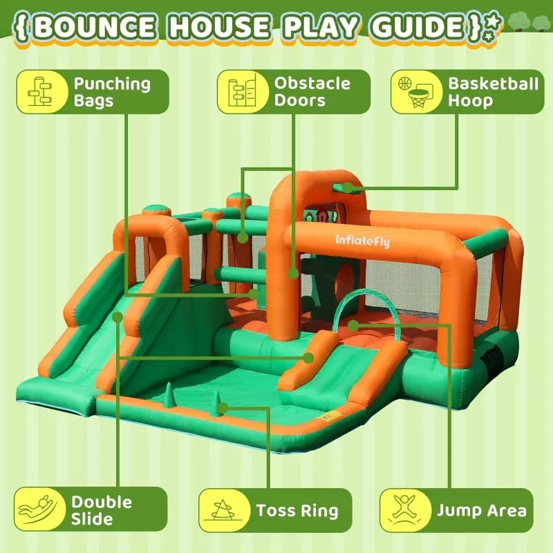 Bounce House Kids Jumping Castle mit Doppel rutschen aufblasbarer Türsteher mit Ball grube, Luft gebläse, Basketball rand für nass und trocken