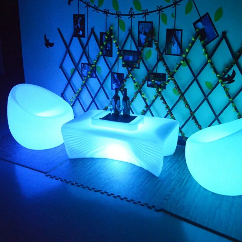 LED 야외 조명 테이블 바 가구 세트, 야광 비스트로 테이블, PE 플라스틱 쉘 패턴, 파티오 가구, 110x66x40cm