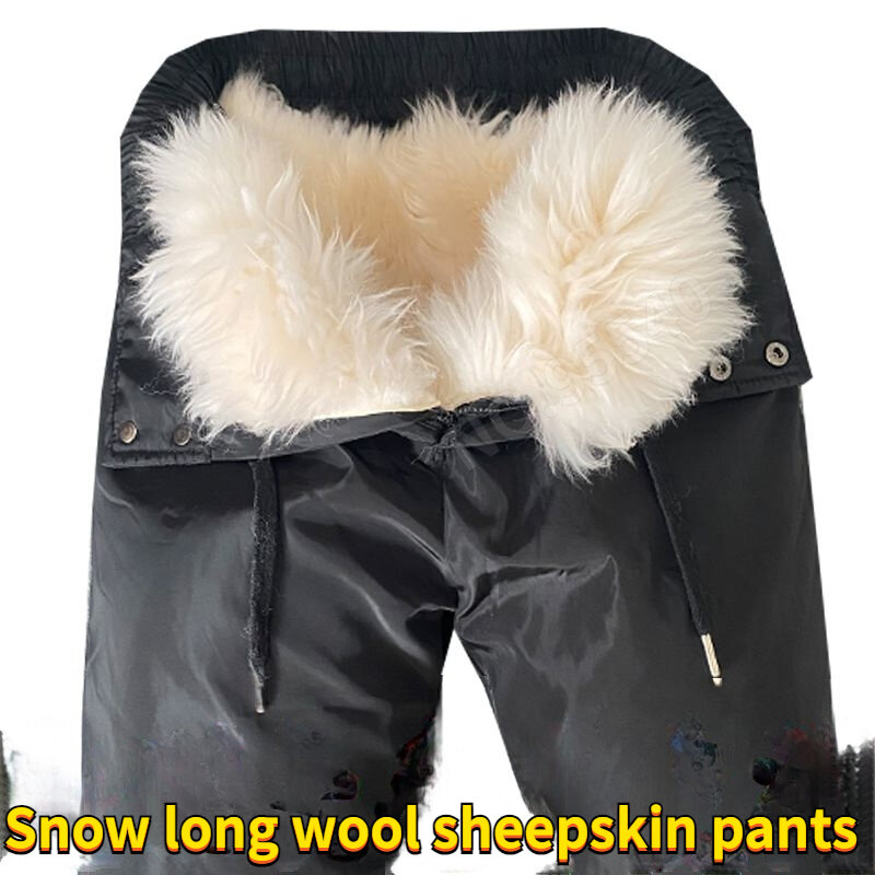 Wool Cotton Pants Cold Resistant Warm Sheepskin Pants Sheepskin Wool Integrated Underwear Winter Cotton Suit 100kg can wear