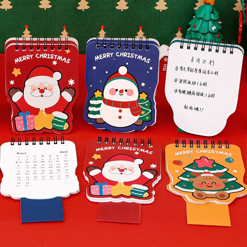Papier Handwerk 2024 Weihnachts kalender modische niedliche Cartoon Desktop-Kalender Mini Sonderform Kalender Büro