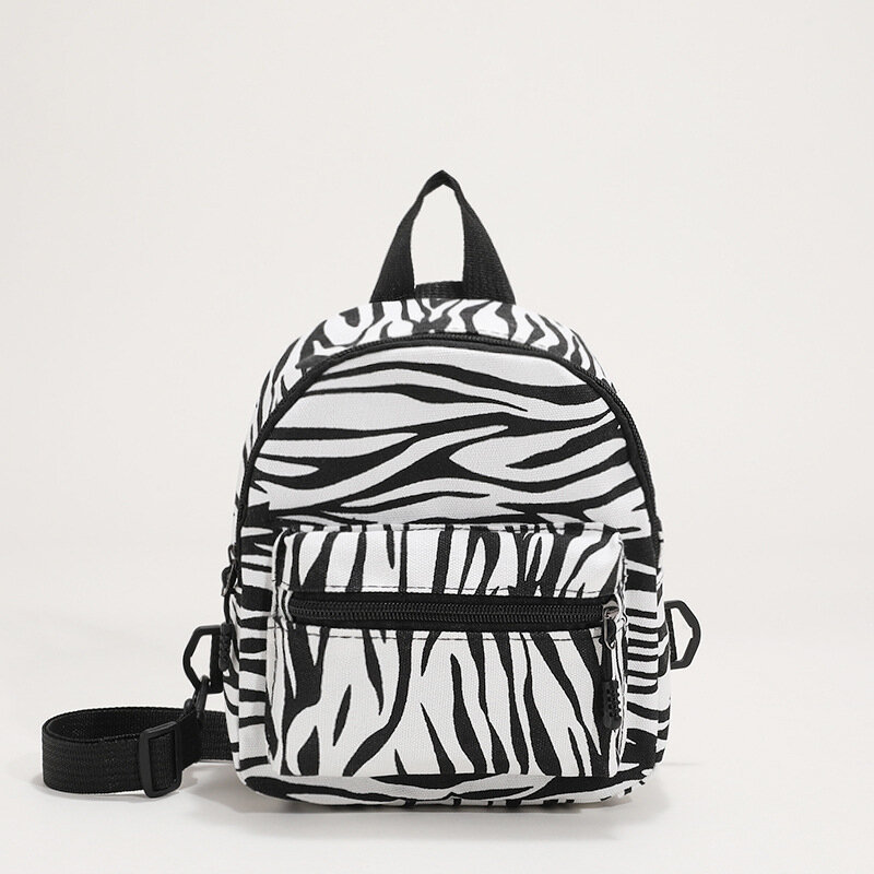 Women Fashion Zebra Stripe Print Canvas Mini Backpack Students Cute Causal Small Backpacks Girls Sweet Shopping Bags Dropship