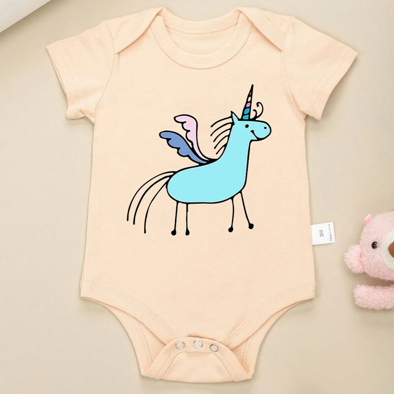 High Quality Cotton Baby Onesies Simple Unicorn Pattern Cute Newborn Boy Girl Clothes O-neck Bodysuit Comfy Soft Breathable