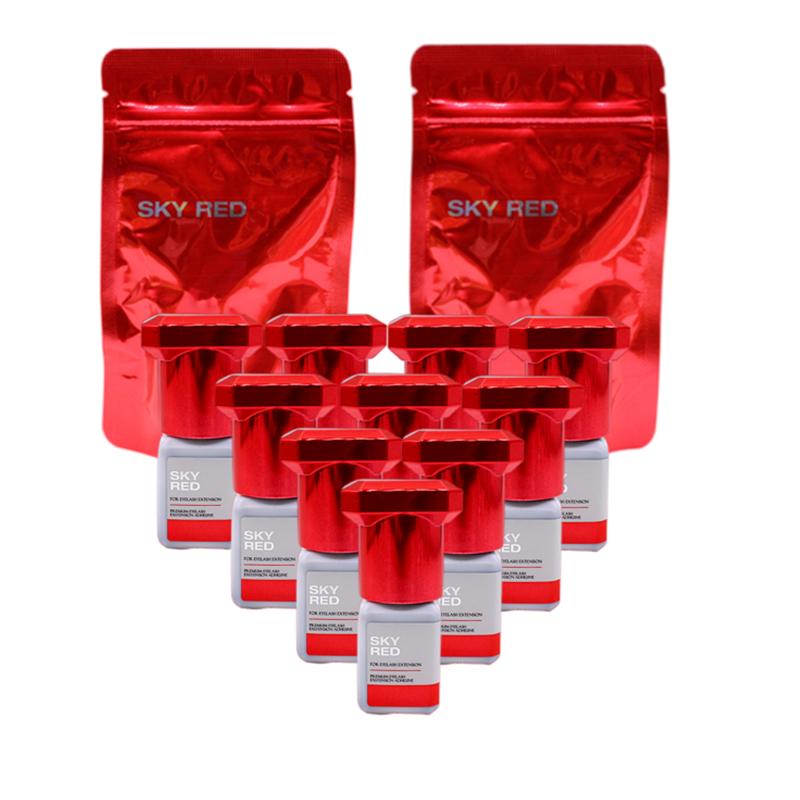 Sky Glue rojo para extensiones de pestañas, 5ml, retención de secado rápido Original de Corea, 6-7 semanas, pegamento fuerte, 5/10 botellas