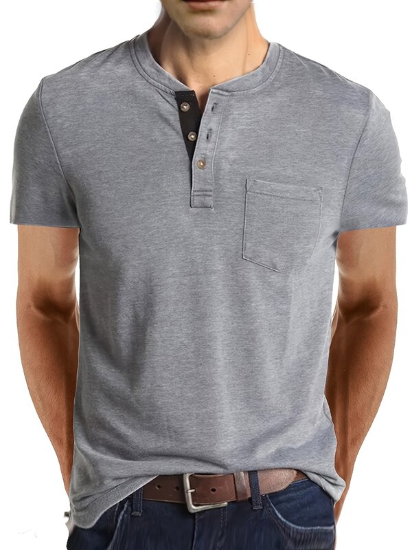 メンズ半袖henry Tシャツ、カラーブロック、大