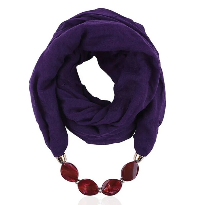 Scraf kalung liontin katun Linen wanita, syal leher kalung lembut gaya etnik modis, kalung liburan warna Solid