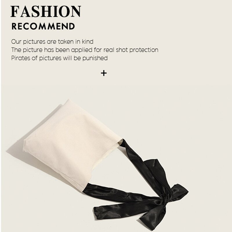 Bolso de lona suave con diseño de lazo grande para niñas, bolsa de hombro reutilizable de gran capacidad, a la moda