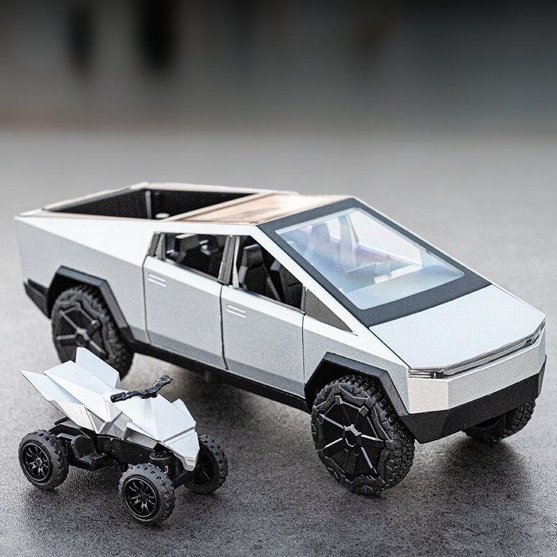 Coche de juguete Tesla Cybertruck, camioneta en miniatura, vehículo todoterreno de Metal fundido a presión, modelo de vehículo extraíble, luz de sonido, regalo de colección para niños, 1/32