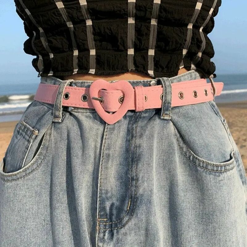 Cinturón de cuero Pu con hebilla de amor para mujer, cinturón de moda que combina con todo, decoración de vestido, pretina para mujer