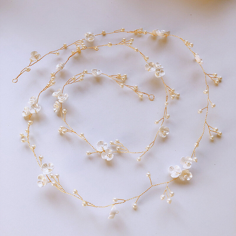 Bando kristal, aksesoris rambut pernikahan buatan tangan Motif bunga mutiara berlian imitasi hiasan rambut 50CM untuk pengantin perempuan