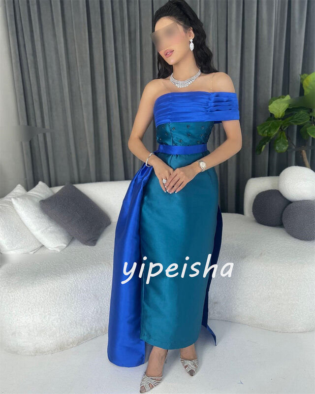 Evening Ball Dress Saudi Arabia Satin Beading Draped Pleat Cocktail Party A-line Off-the-shoulder Bespoke Occasion Gown