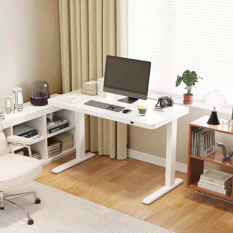 Стоячий стол Acrolix с выдвижными ящиками, регулируемая высота стоя, 48x24 дюйма сидячий стоечный стол с белой стеклянной крышкой и USB-портом