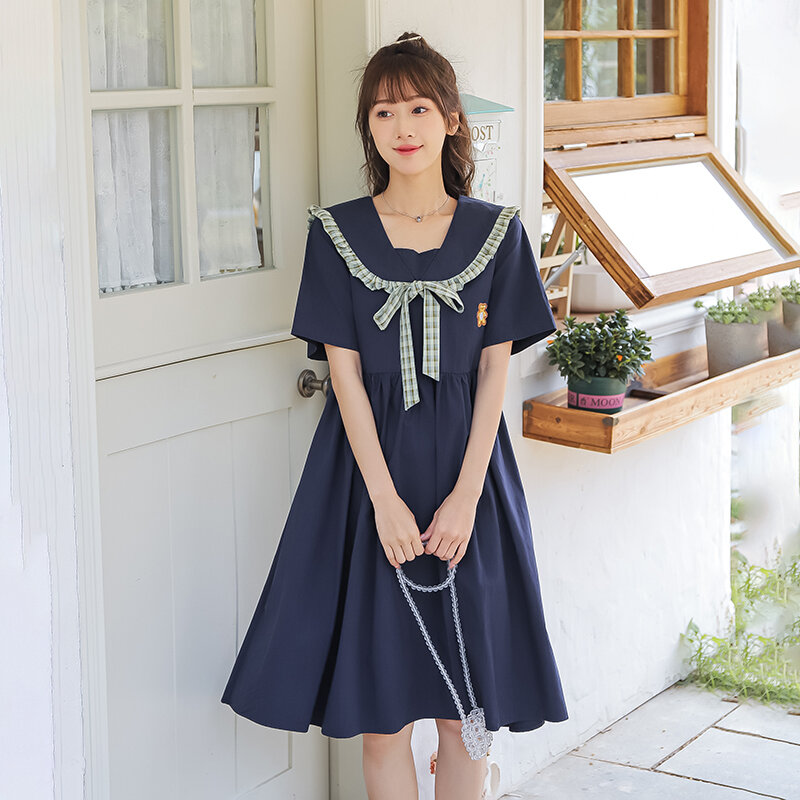 Korean Elegant Dress Summer Fashion Short Sleeve Women Dress Mori Girl Vestidos