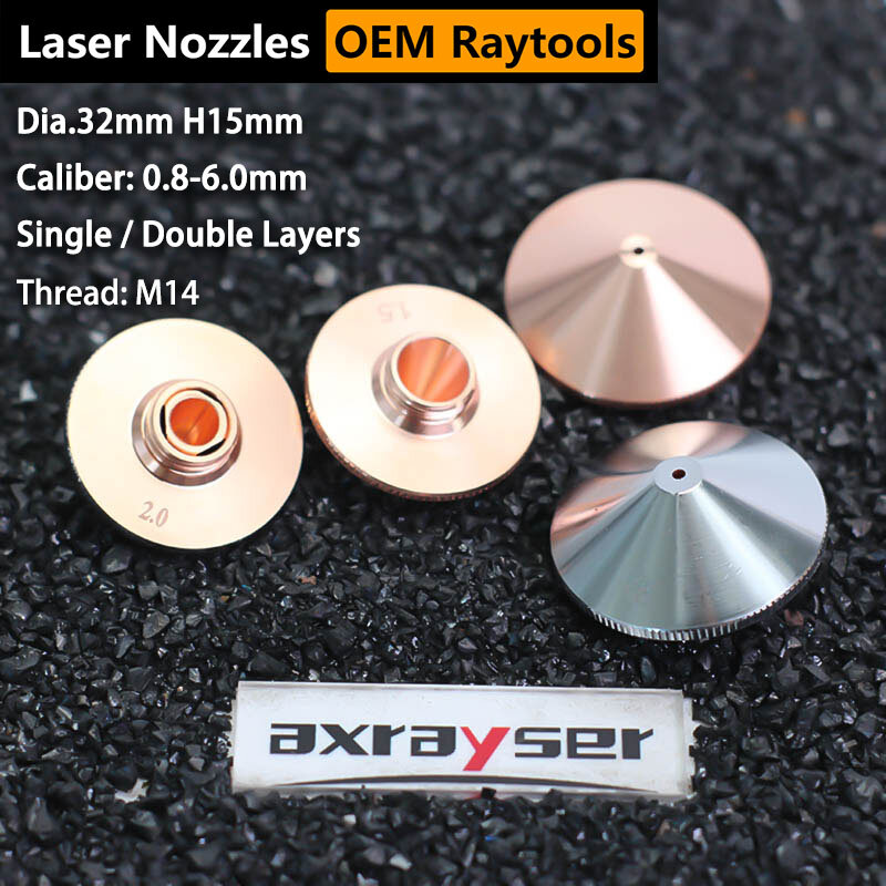 Raytools Laser Nozzles Enkele Dubbele Laag Dia.32mm M14 Kaliber 0.8-4.5Mm Voor Fiber Laser Snijmachine BT240 BM114 BM110 Etc.