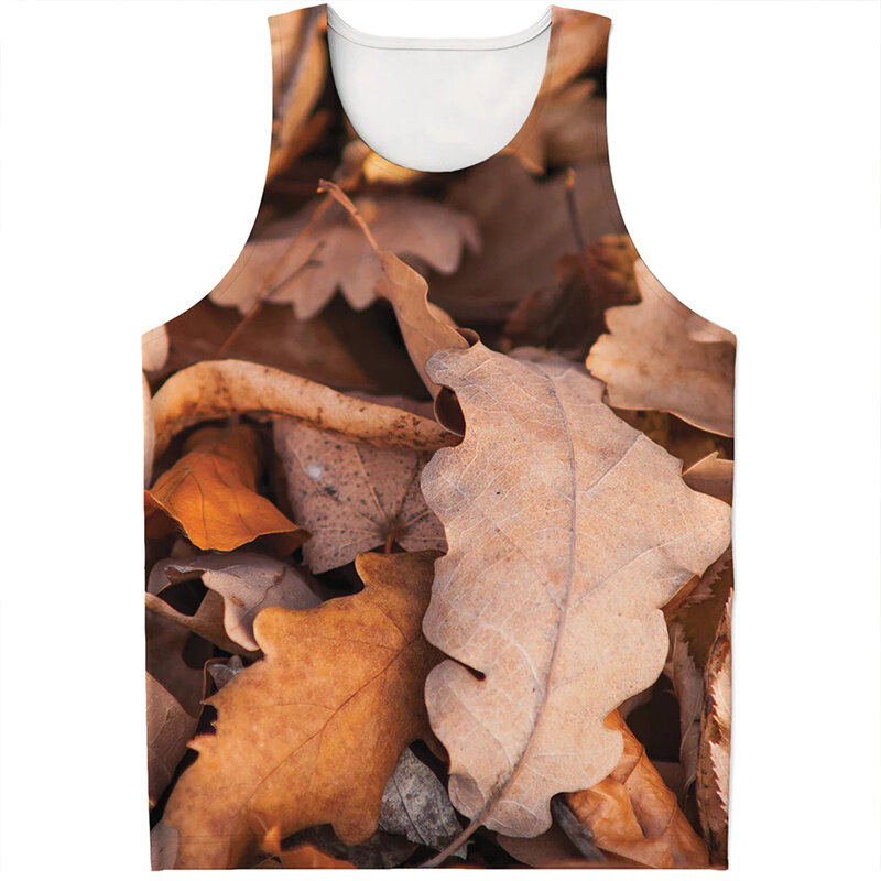 เสื้อกล้ามพิมพ์ลายใบไม้โอ๊คสำหรับผู้ชายเสื้อเสื้อยืดหลวมแนวสตรีทแวร์พิมพ์ลาย3D สำหรับฤดูร้อน
