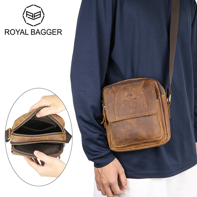 Royal Bagger Vintage Leder Umhängetasche, lässige Business Messenger Tasche, verstellbarer Schulter gurt für den täglichen Weg 1737
