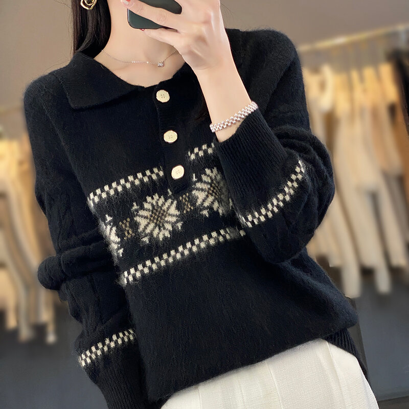ニットのセーターの横に着用,女性用のセーターまたは襟付きの長袖,豪華なデザイン,ルーズカシミアの使用,秋冬,100% ウール