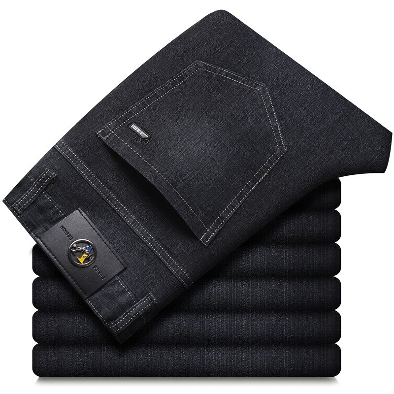 Джинсы мужские прямые классические, хлопковые эластичные брюки из денима, Классические штаны классического кроя, черные, весна 2024