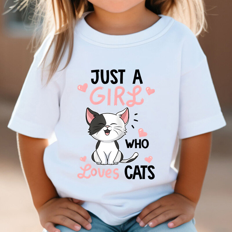 Nur ein Mädchen, das Katzen T-Shirt Mädchen y2k Harajuku Tier Sommer Mode Kinder Kleidung lustige Grafik niedlichen Katze Liebhaber Streetwear liebt
