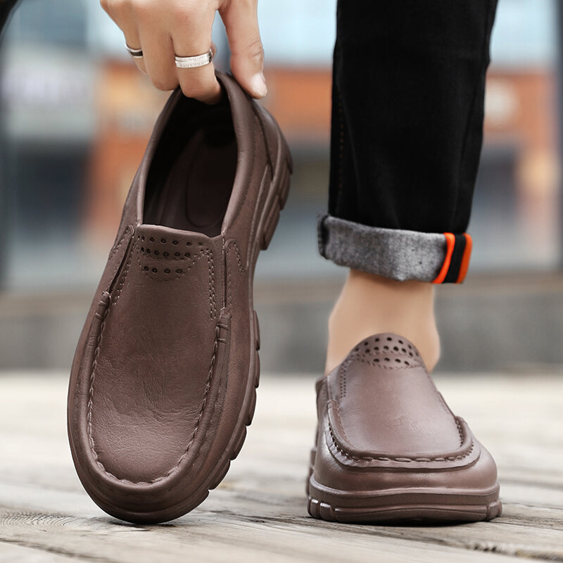 Sapato de couro casual impermeável antiderrapante masculino, sapato de trabalho para chef com renda, tamanho grande, novo, 2024