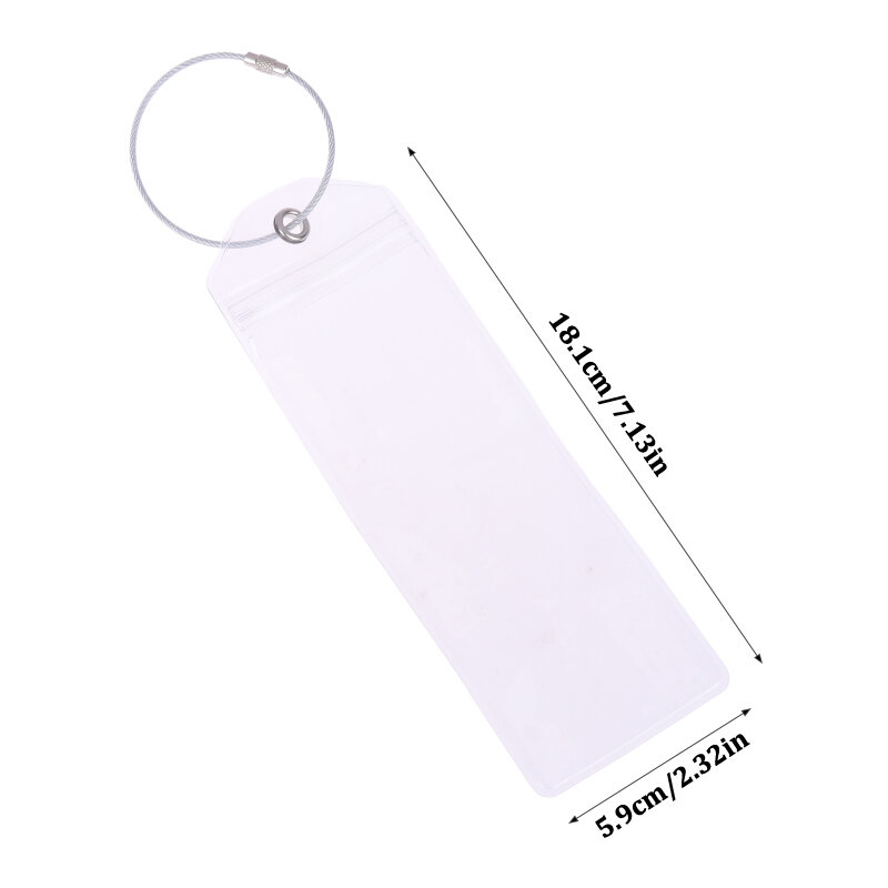 1PcTag Holder richiudibile impermeabile trasparente manicotto della carta etichetta del bagaglio sacchetto della guarnizione di crociera con portachiavi anello del cavo del filo di acciaio