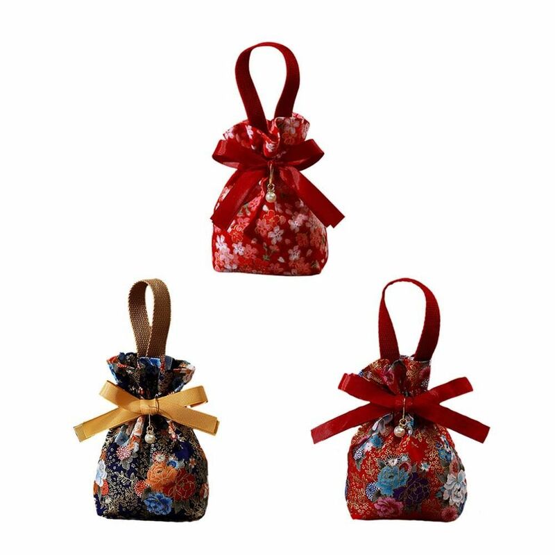 Grande capacidade floral flor cordão saco, pérola pingente, lona saco de pulso, jóias embalagem, estilo coreano