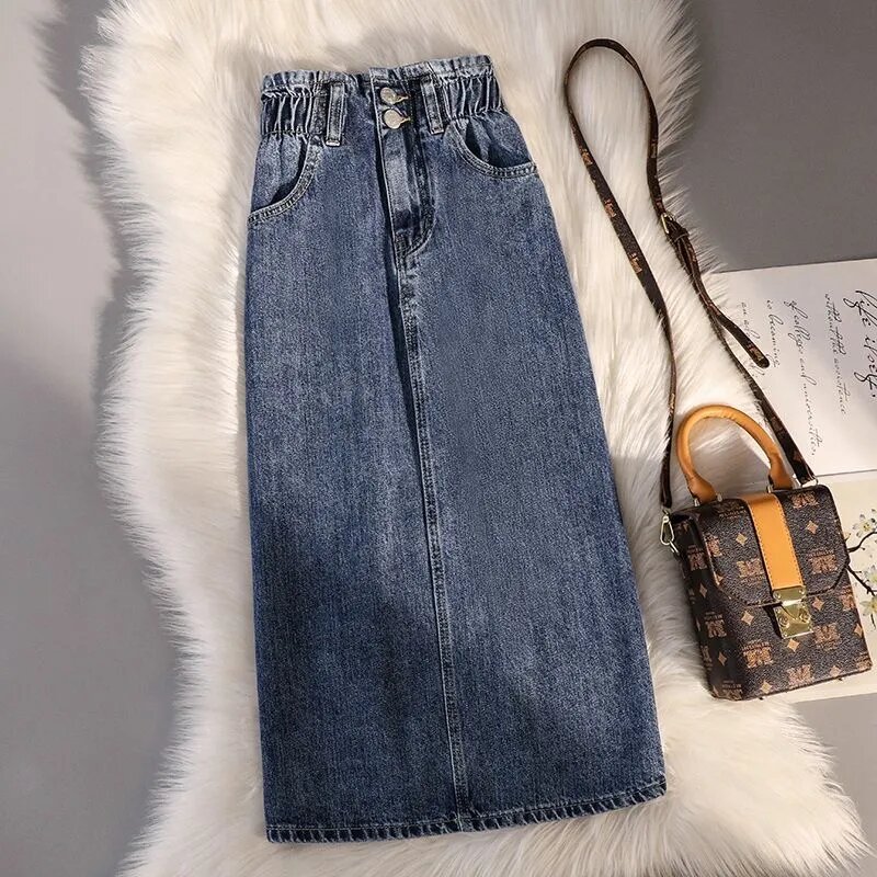 Mode Jeans rock Frauen Sommer hohe Taille gewickelt Hüft röcke elastische weibliche Büro Dame elegante lässige Knopf Jeans Kleidung