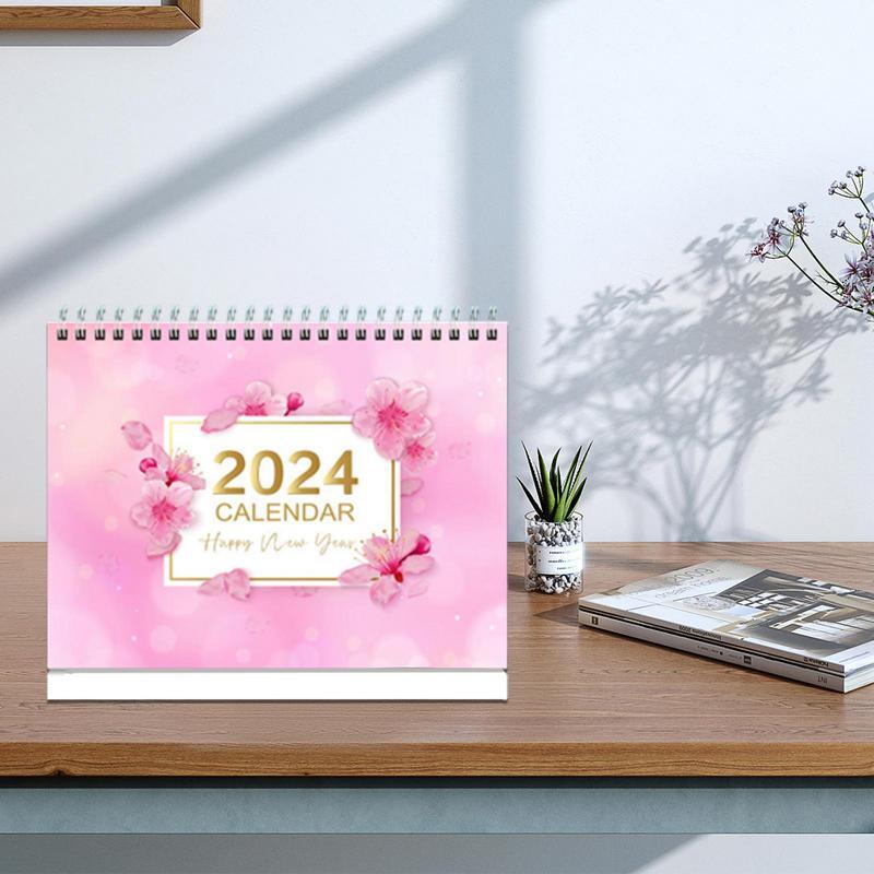 Niedlicher Kalender für Schreibtisch monatlich Blumen 2024 Spiral Stand Up Kalender dekorativer Kalender mit 12 Monaten tragbaren Tisch kalender