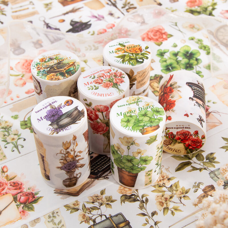 Journamm 60mm*2m Ins Flowers Plants Washi Tapes Decor Junk Journal DIY Scrapbooking Supplies Collage Stationery Aesthetics Tapes