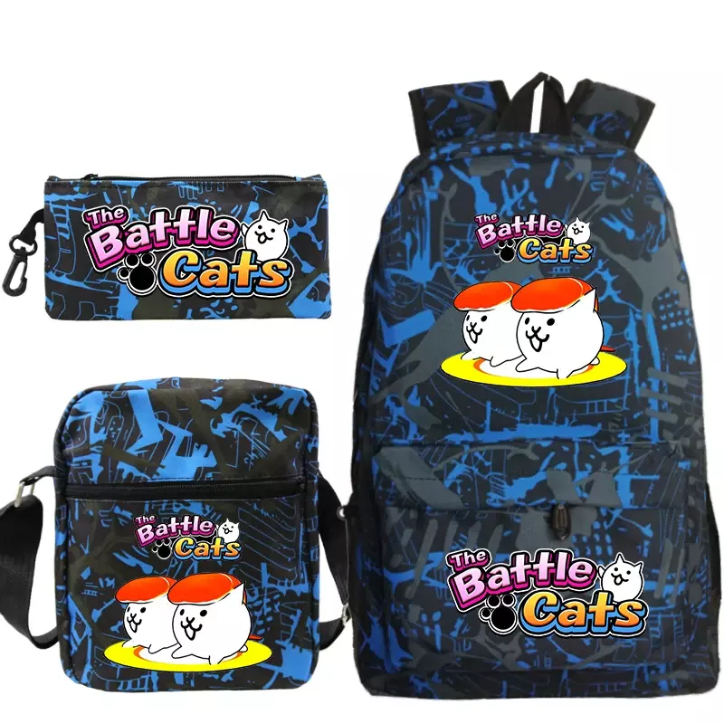 The Battle Cats Print Backpack 3pcs Set Kids School Bags Shoulder Bag Travel Book Bag boys girls Large Capacity Backpack Pen Bag