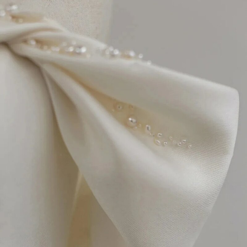 2024 suknia ślubna z odkrytymi ramionami syrena perła suknia ślubna satynowa kokarda dworski pociąg księżniczka BECHOYER B340 Plus rozmiar Vestido de Noiva