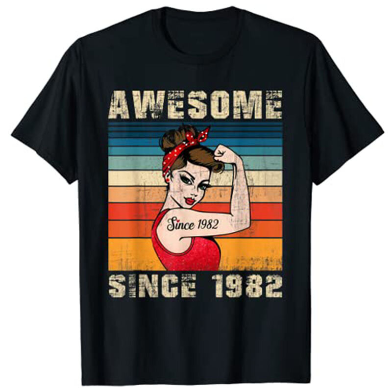 Camiseta gráfica para mujer, 41 años de edad, impresionante desde 1982, regalos de cumpleaños, 41