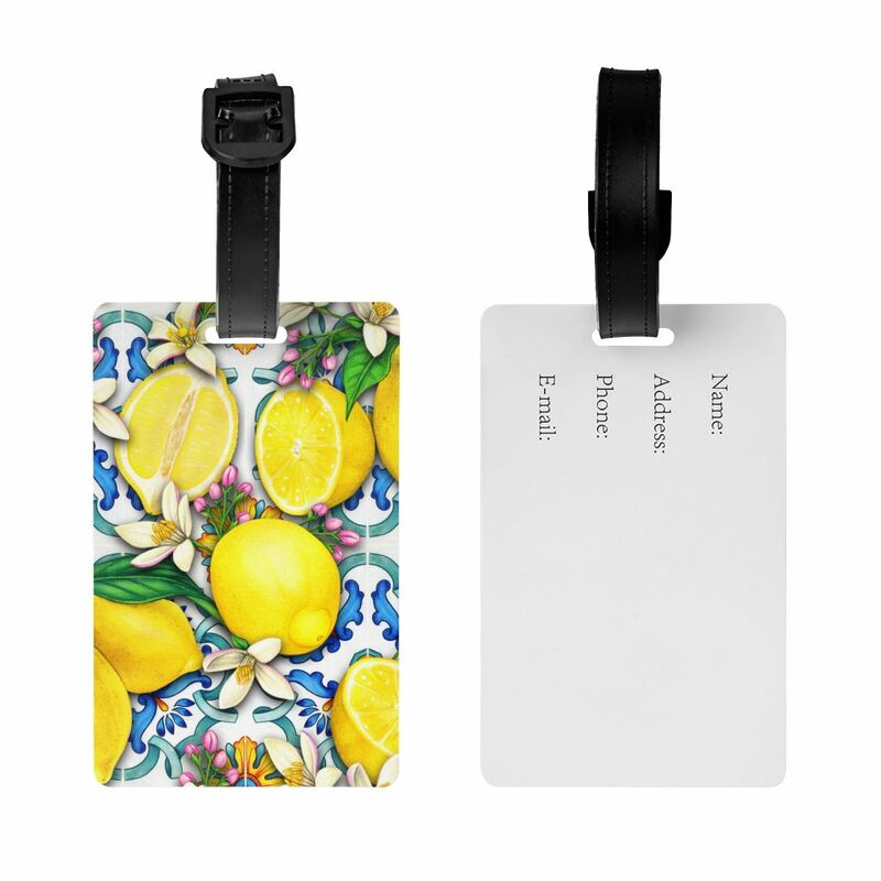 Custom Mediterranean Lemons Tiles Luggage Tag Privacy Protection Baggage Tags Travel Bag Labels Suitcase