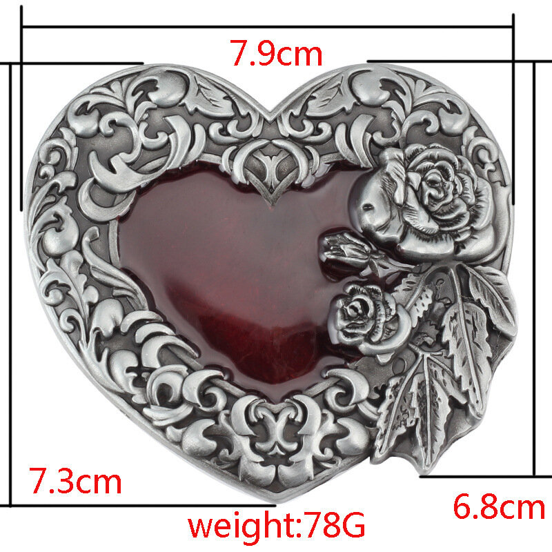 Woman Belt Buckle Vintage Style Palace Pattern Roses and Red Hearts
