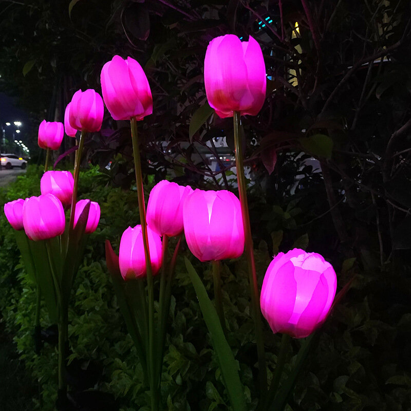 Solar LED Lawn Lamp, luz decorativa, simulado tulipa, rosa, lírio, orquídea, jardim ao ar livre, pátio, parque, caminho, corredor