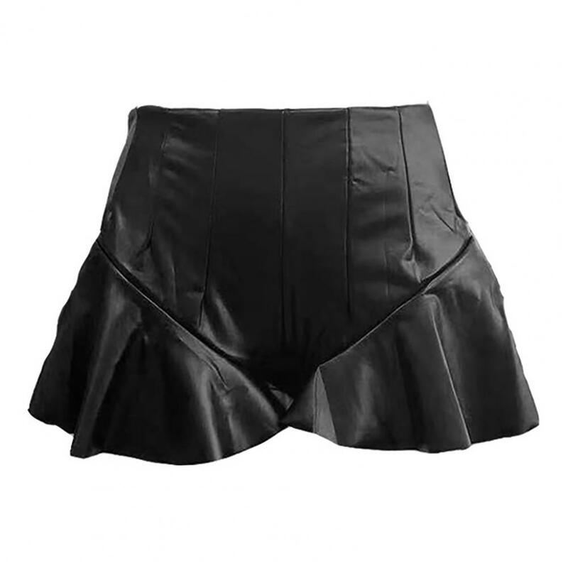 Jupe courte en cuir ligne A pour femme, sexy, noire, taille haute, coupe botte, plissée, à volants, mini, wlwear