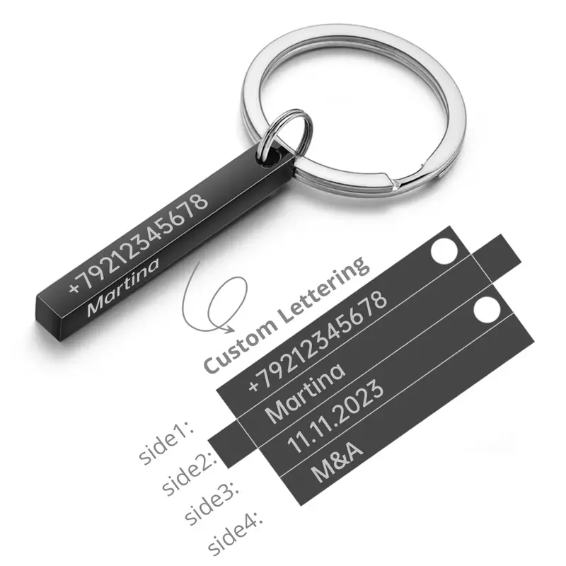 Portachiavi in acciaio inossidabile con barra 3D personalizza portachiavi con incisione nome del testo data Logo personalizzato numero portachiavi anelli regalo per auto P039
